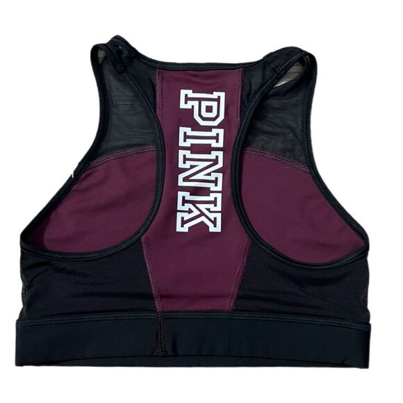 Victoria’s Secret PINK Unlined high neck with mesh Logo Sport Yoga Crop Top bra - Picture 1 of 3